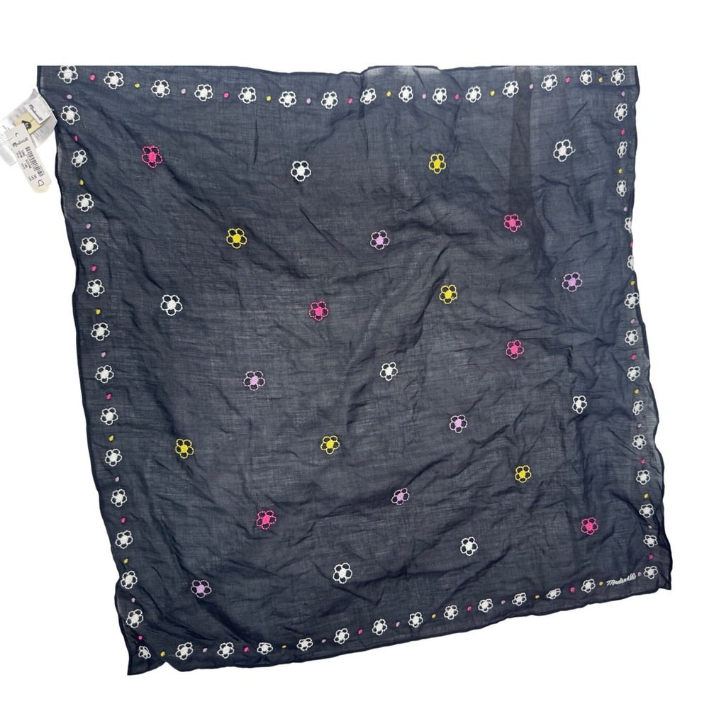 Madewell Embroidered Floral Organic Cotton Bandana Scarf Black Multi NE407 NWT